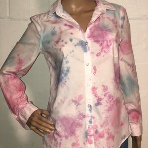 Womens Button Up Shirt Size Small Custom Tie Dye